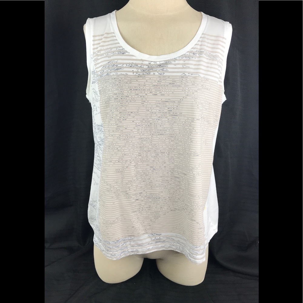 Jil Sander White/Taupe Sleeveless Top Sz L